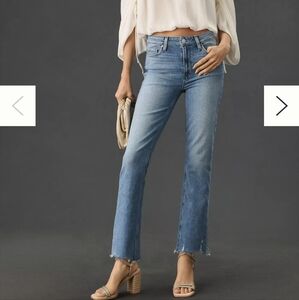 PAIGE Cindy High Rise Raw Hem Straight Leg Jean. Size 34